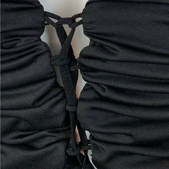 SHEIN Black V-Neck Ruched Lace-Up Crop Top- S - Picture 10 of 11